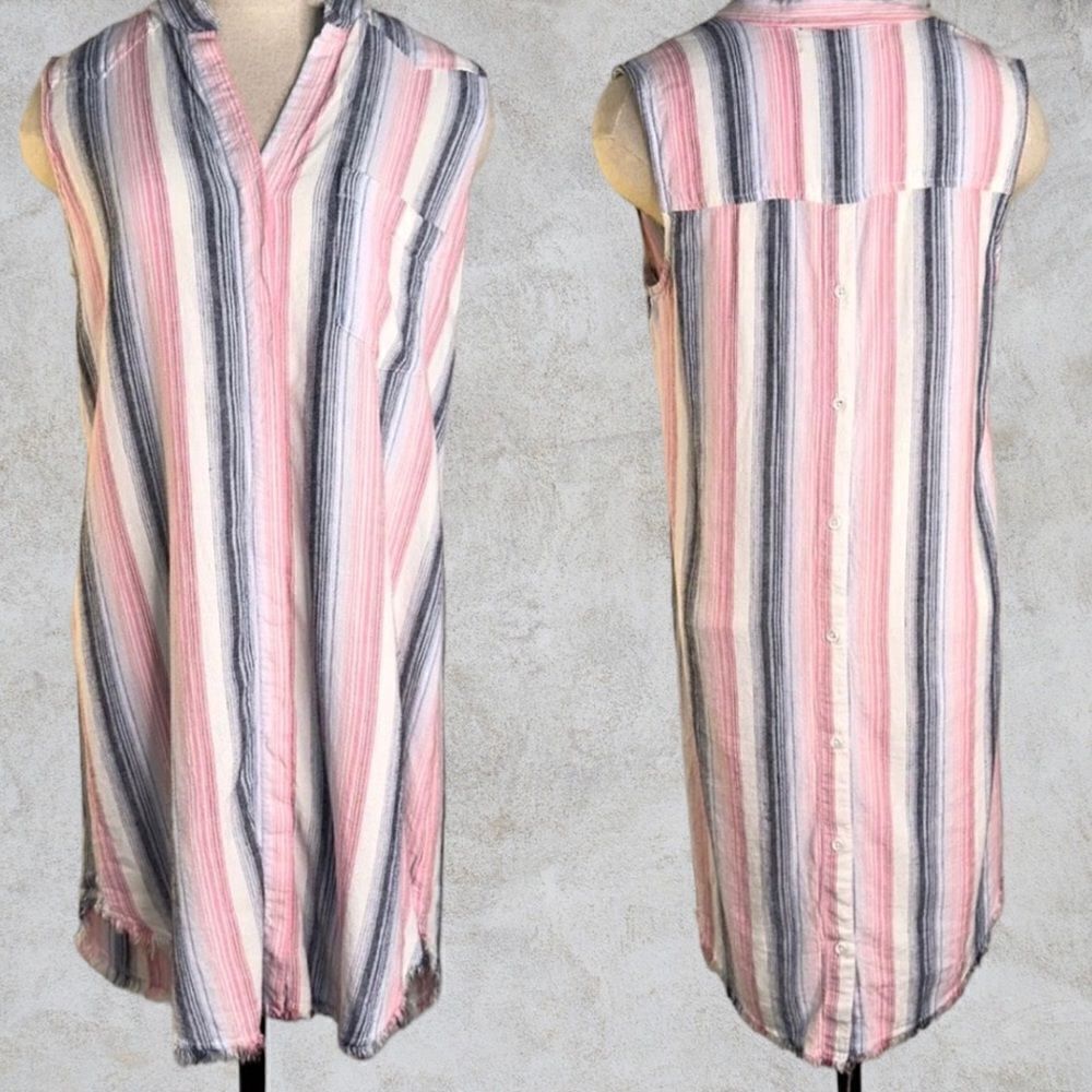 Cloth & Stone XSโLinenโ Blend Modern Feminine Raw Hem Button Front ShirtโDress